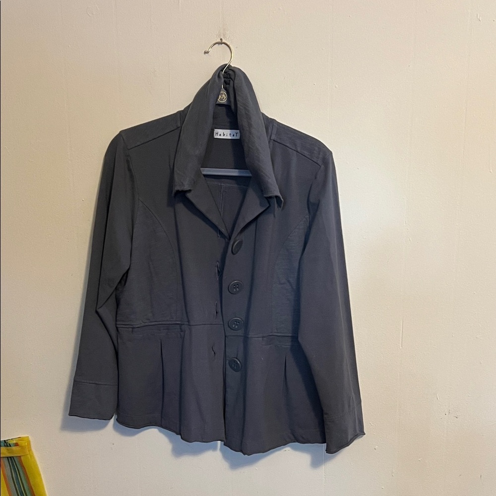 Habitat Slub knit peplum Charcoal Button-Up Jacket